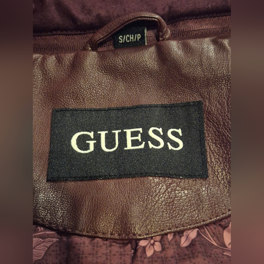 Guess x Wilson's Leather Women's Burgundy Cable-Knit Faux-Leather Jacket S - Picture 10 of 16